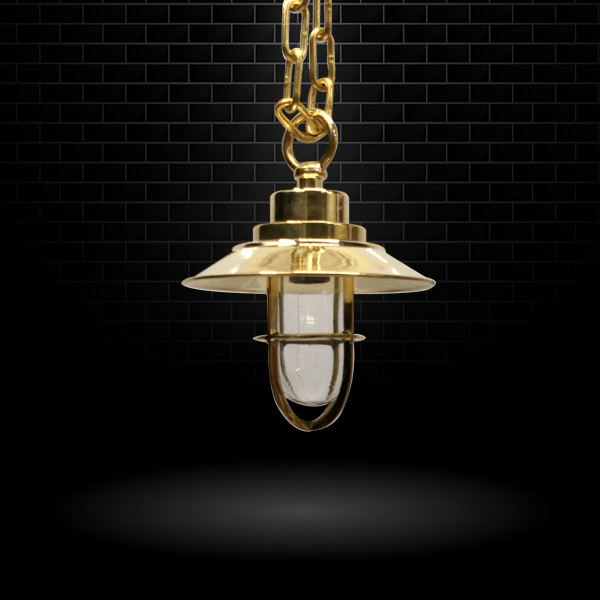 Golden Replica Brass Hanging Cargo Light with Shade